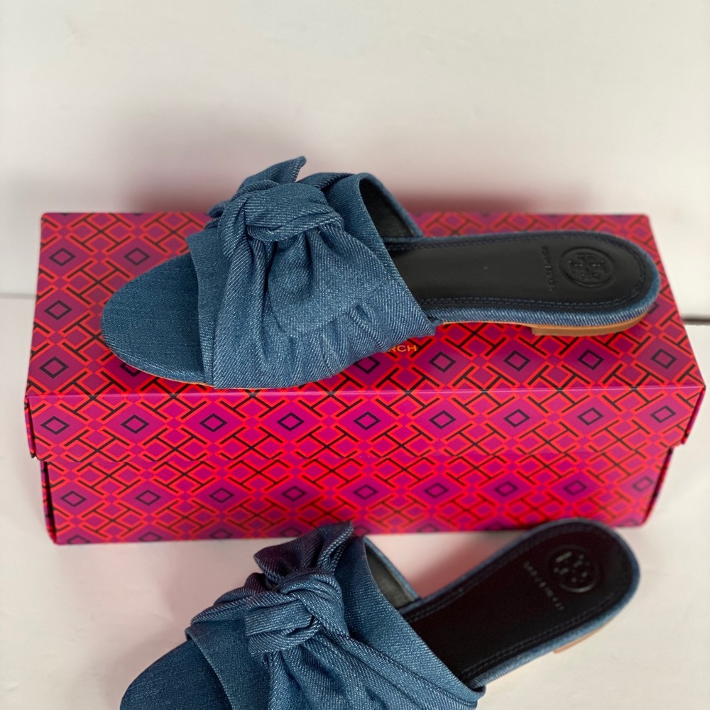 TORY BURCH Annabelle Bow Slide Denim Chamb… - Picture 13 of 15
